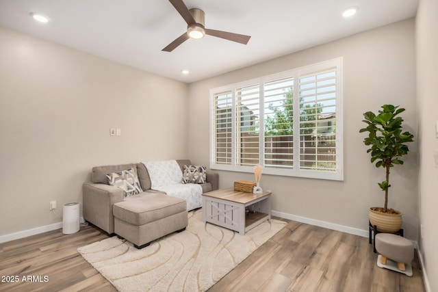 1153 W Diamondback Dr, Chandler, AZ 85286 - living room with ceiling fan, wood finished floors, baseboards, and recessed lighting