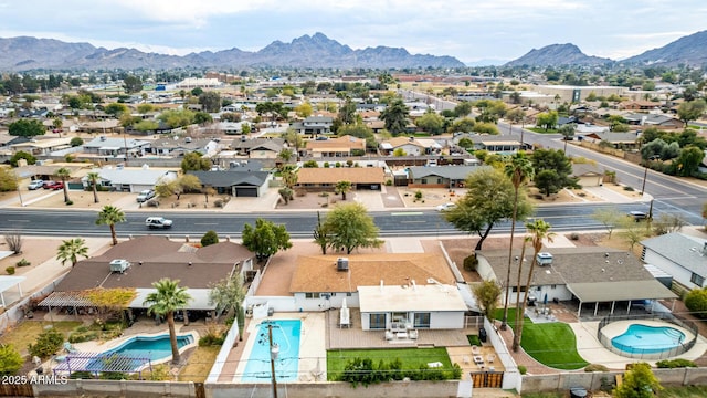 drone / aerial view with a mountain view