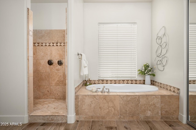 3946 N Pinnacle Hills Cir, Mesa, AZ 85207 - full bath featuring a bath, tiled shower, and wood finished floors
