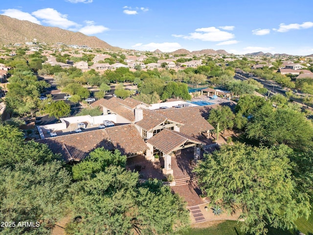 3946 N Pinnacle Hills Cir, Mesa, AZ 85207 - aerial view of property and surrounding area featuring mountains and nearby suburban area