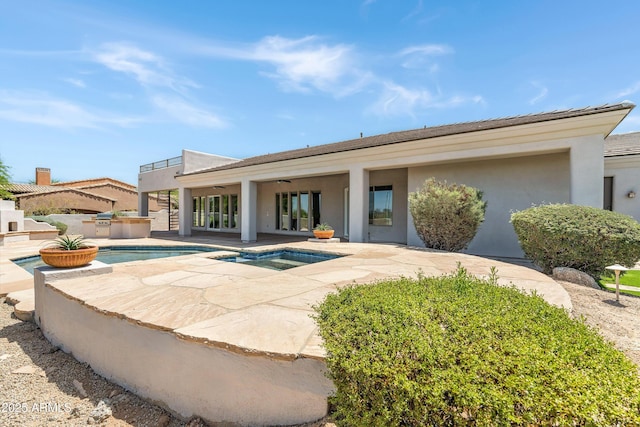 3946 N Pinnacle Hills Cir, Mesa, AZ 85207 - outdoor pool featuring a ceiling fan, a patio area, an outdoor kitchen, and an in-ground hot tub