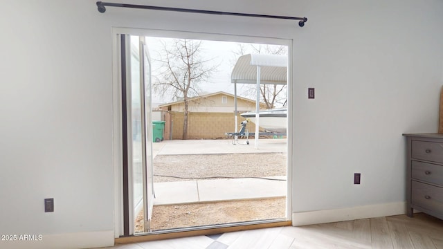 entryway featuring light parquet flooring