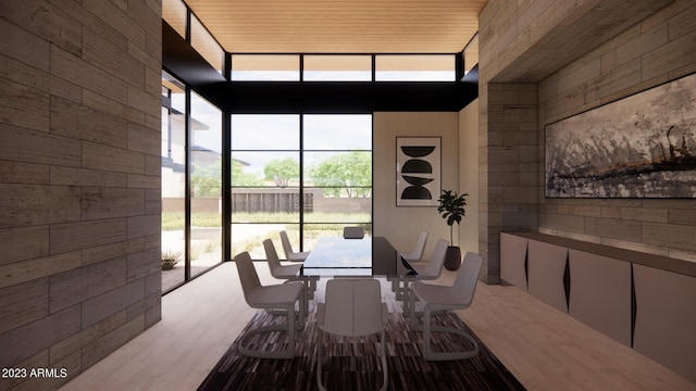 dining area with wooden ceiling