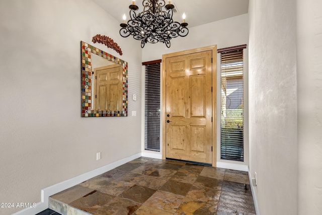 entrance foyer with an inviting chandelier