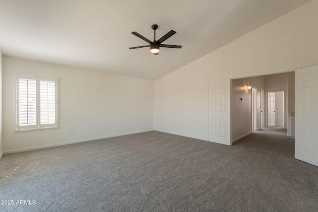 3837 E Windsong Dr, Phoenix, AZ 85048 - unfurnished room featuring a ceiling fan, carpet flooring, baseboards, and high vaulted ceiling