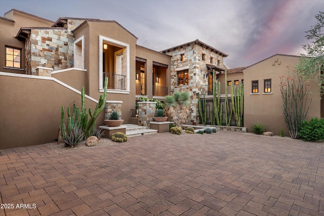 patio terrace at dusk with fence