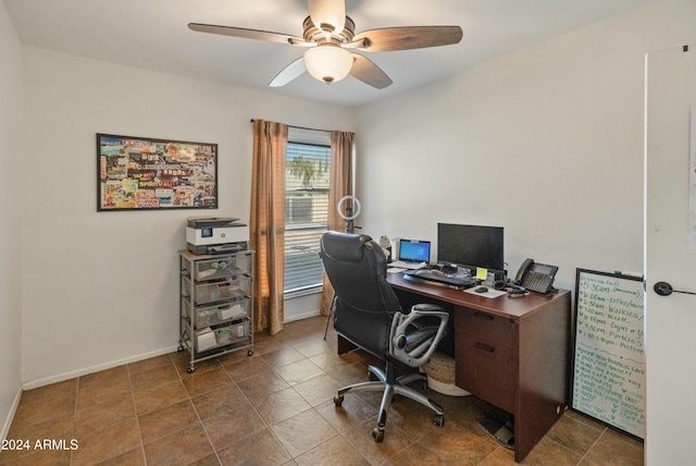 office area featuring ceiling fan