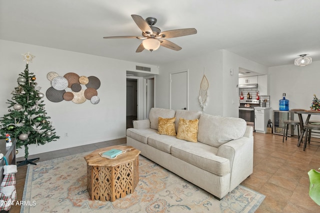 living room with ceiling fan