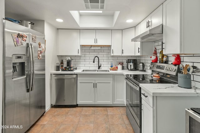 kitchen with sink, white cabinets, and appliances with stainless steel finishes