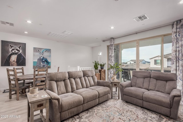 living room with light wood-type flooring