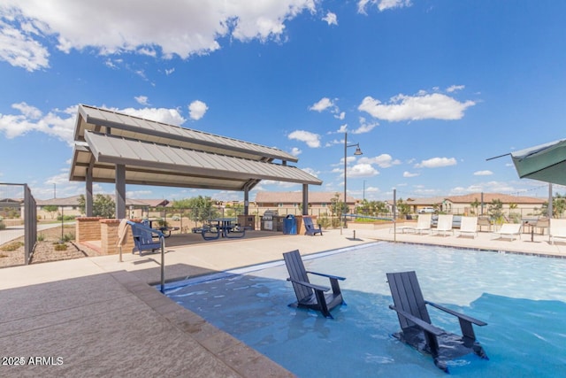 view of pool featuring a gazebo and a patio area