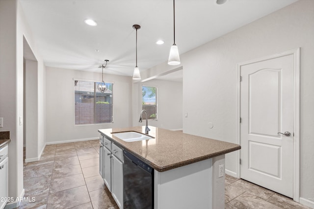 12727 W Lowden Rd, Peoria, AZ 85383 - kitchen featuring dishwasher, a sink, baseboards, a chandelier, and hanging light fixtures