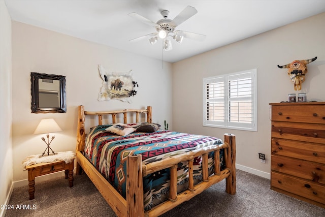 bedroom featuring ceiling fan and carpet floors