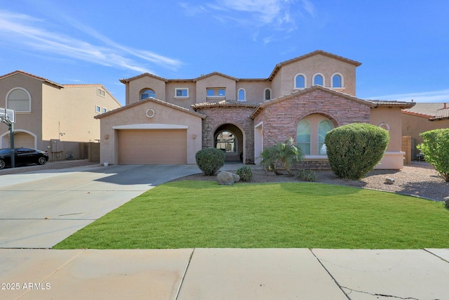 mediterranean / spanish-style home with a front lawn