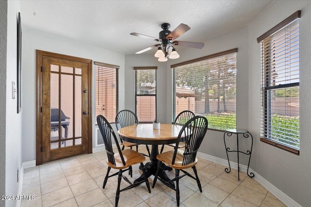 dining room featuring a healthy amount of sunlight, baseboards, and a textured ceiling