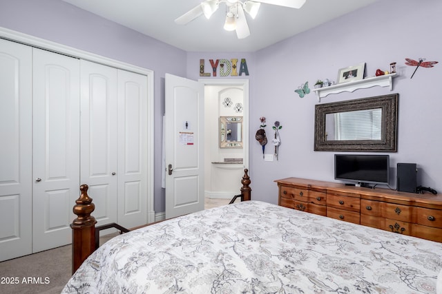 bedroom with a closet and ceiling fan