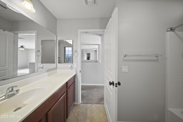 9719 W Heber Rd, Tolleson, AZ 85353 - full bathroom featuring shower / bath combination, a ceiling fan, visible vents, vanity, and tile patterned floors