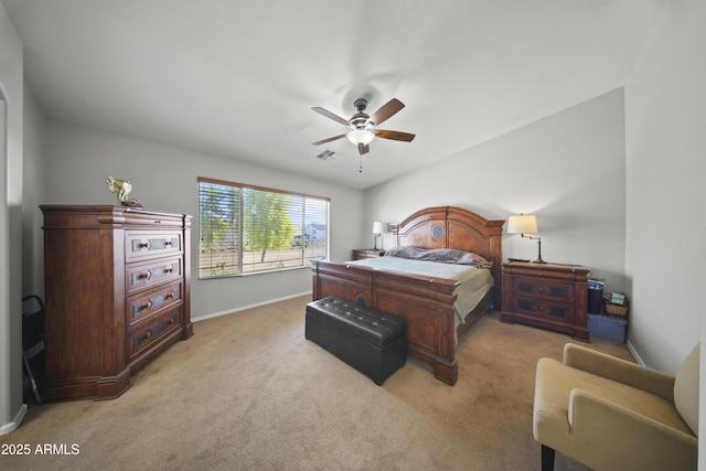 9719 W Heber Rd, Tolleson, AZ 85353 - bedroom with visible vents, a ceiling fan, baseboards, and light colored carpet