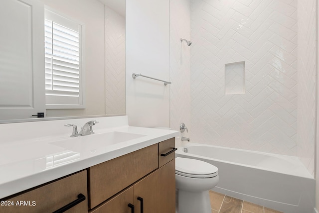 full bathroom with shower / washtub combination, vanity, and toilet