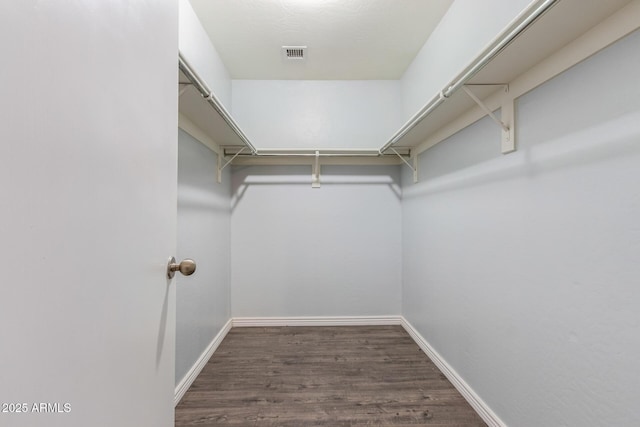 spacious closet with dark wood-type flooring