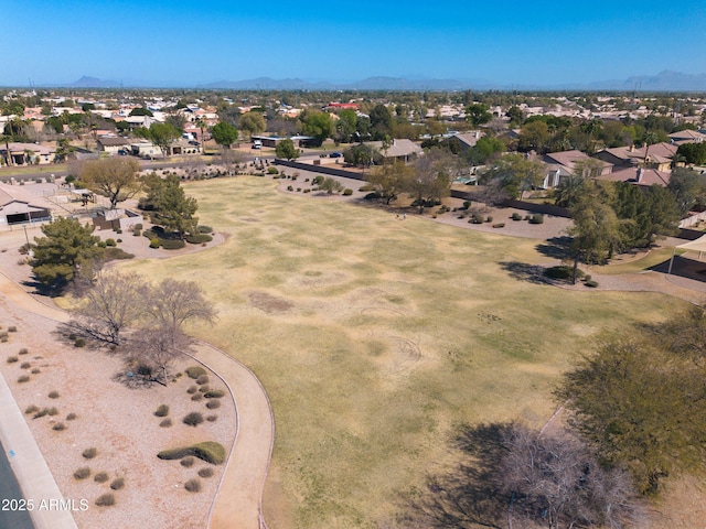 bird's eye view featuring a residential view and a mountain view