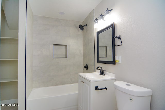full bathroom featuring toilet, vanity, and washtub / shower combination