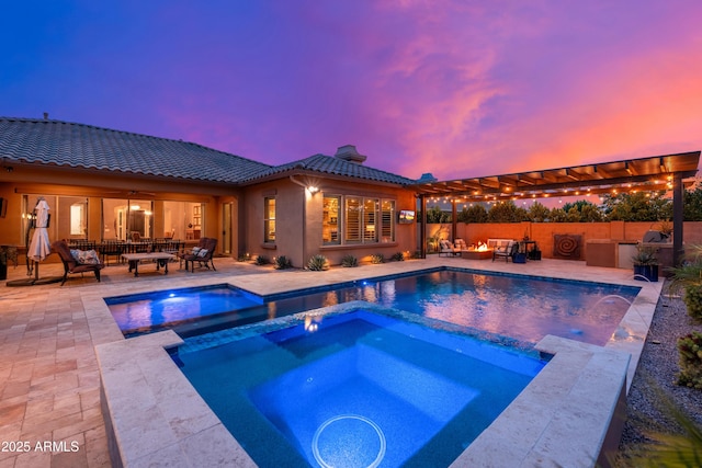 5428 E Windstone Trl, Cave Creek, AZ 85331 - view of pool featuring a pool with connected hot tub, area for grilling, a patio, and an outdoor hangout area