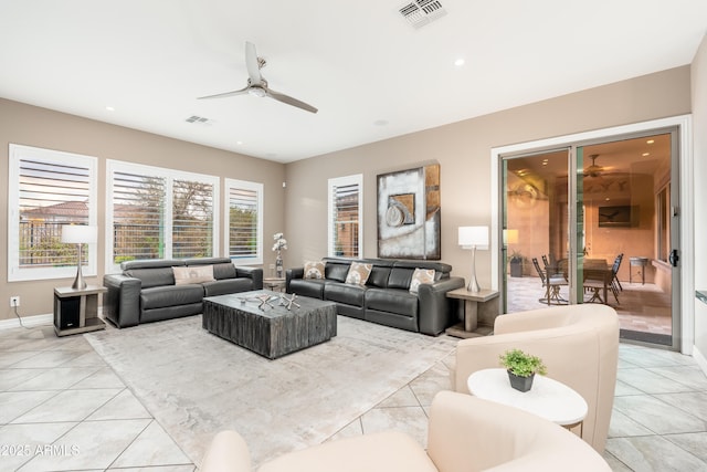 5428 E Windstone Trl, Cave Creek, AZ 85331 - living area with a ceiling fan, light tile patterned flooring, baseboards, and recessed lighting