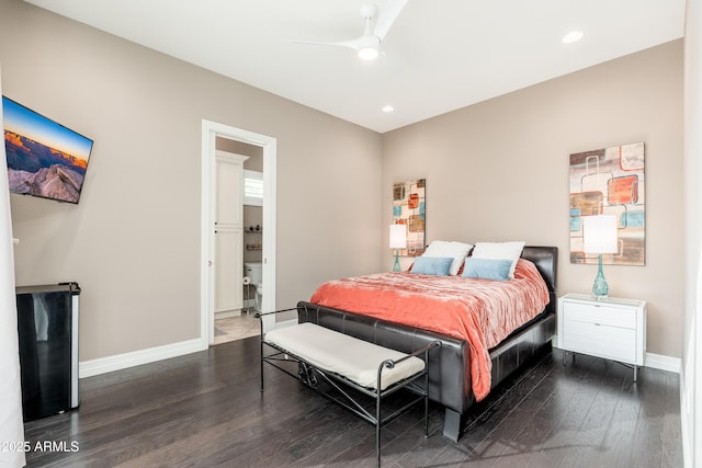 5428 E Windstone Trl, Cave Creek, AZ 85331 - bedroom with baseboards, dark wood-style flooring, recessed lighting, and a ceiling fan
