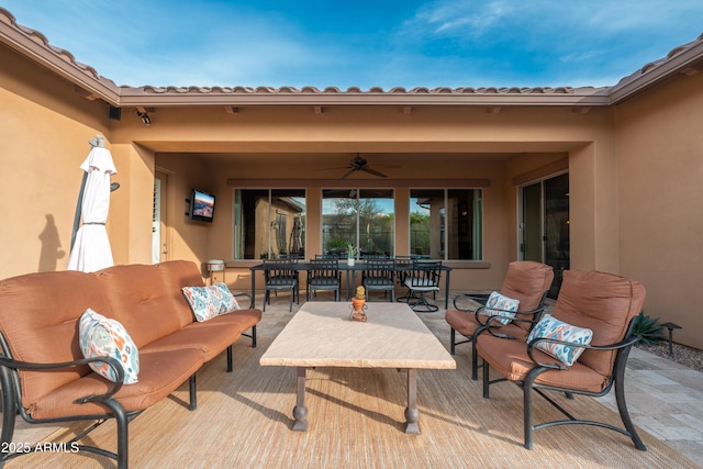5428 E Windstone Trl, Cave Creek, AZ 85331 - view of patio / terrace featuring ceiling fan, outdoor lounge area, and outdoor dining space