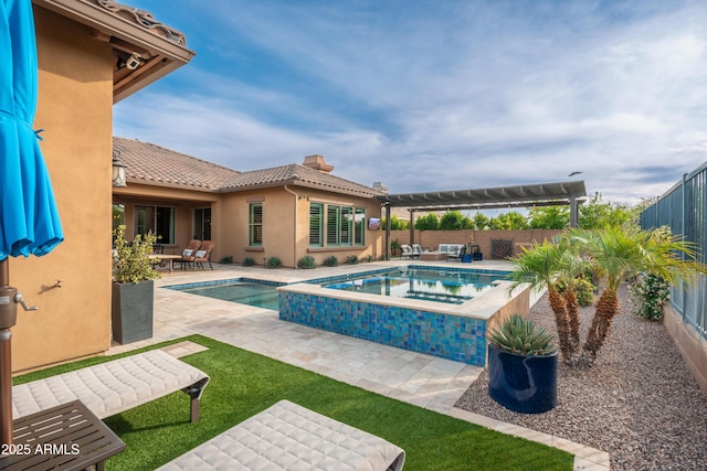 5428 E Windstone Trl, Cave Creek, AZ 85331 - view of pool featuring an in-ground hot tub, a fenced backyard, a patio area, and an outdoor living space