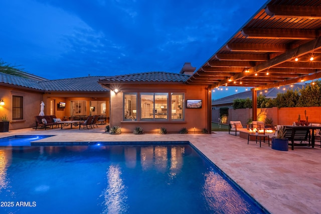 5428 E Windstone Trl, Cave Creek, AZ 85331 - view of swimming pool with an outdoor living space with a fire pit and a patio