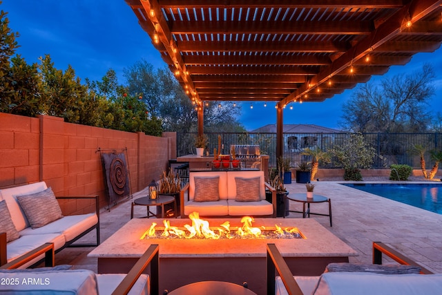 5428 E Windstone Trl, Cave Creek, AZ 85331 - fenced backyard with a patio area and an outdoor living space with a fire pit