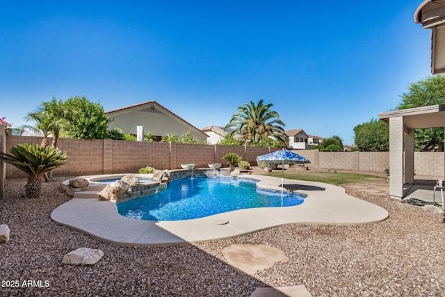 13020 W Highland Ave, Litchfield Park, AZ 85340 - view of swimming pool featuring a fenced backyard, a pool with connected hot tub, and a patio area
