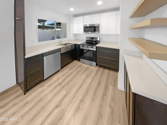 225 N Standage Unit 89, Mesa, AZ 85201 - kitchen with white cabinetry, light wood-style flooring, a sink, appliances with stainless steel finishes, and light countertops