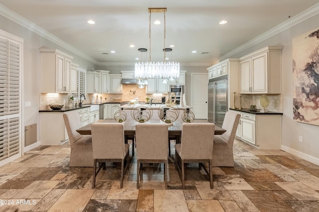 1409 E Dove Pl, Casa Grande, AZ 85122 - dining area featuring stone tile flooring, ornamental molding, recessed lighting, and baseboards