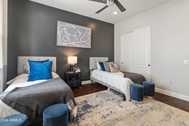 1409 E Dove Pl, Casa Grande, AZ 85122 - bedroom featuring baseboards, wood finished floors, a closet, and recessed lighting