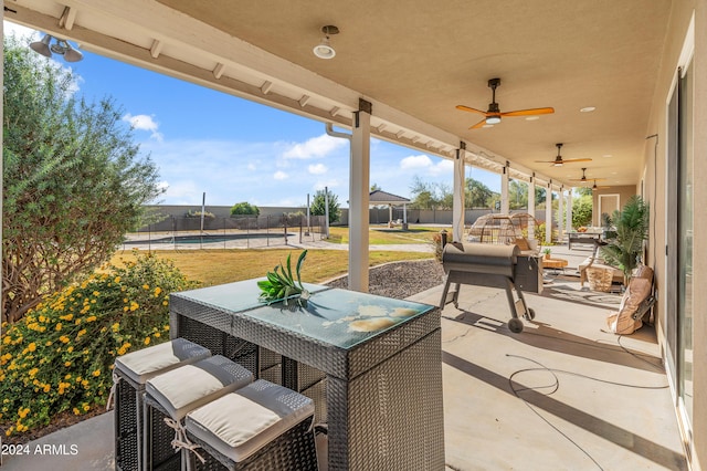1409 E Dove Pl, Casa Grande, AZ 85122 - view of patio / terrace featuring ceiling fan, an outdoor hangout area, and outdoor dining space