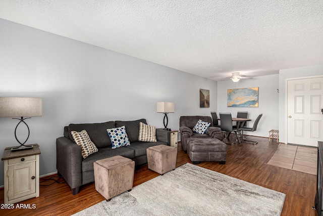 540 N May Unit 3117, Mesa, AZ 85201 - living room with a ceiling fan, wood finished floors, and a textured ceiling