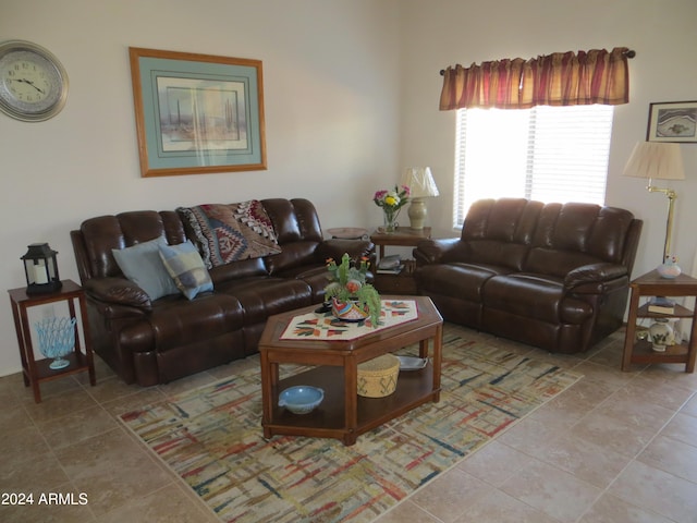 living room with light tile patterned flooring