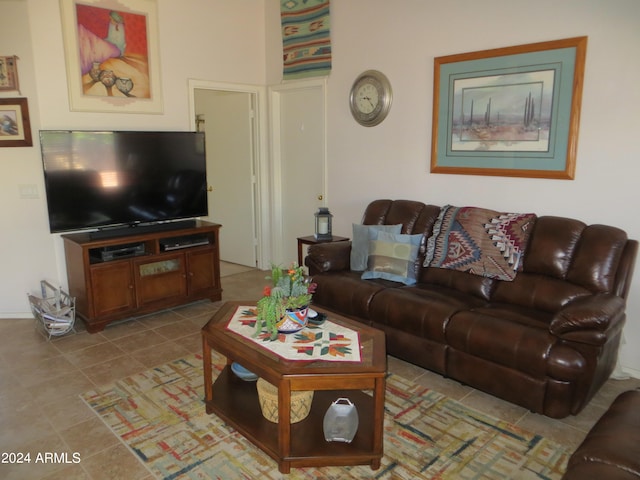 living room featuring light tile patterned floors