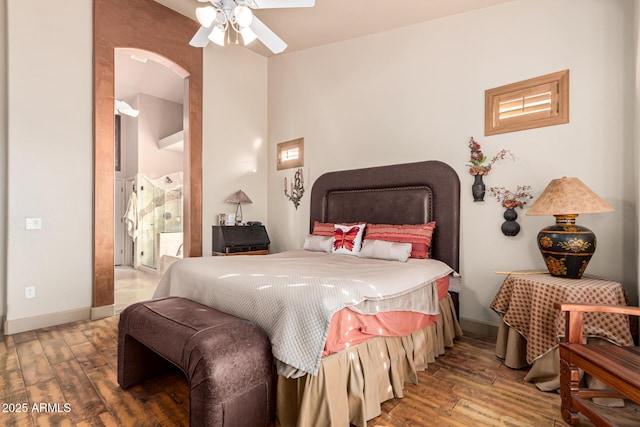 bedroom featuring ceiling fan and wood-type flooring