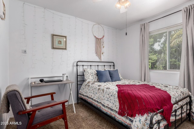 bedroom featuring wallpapered walls and carpet flooring