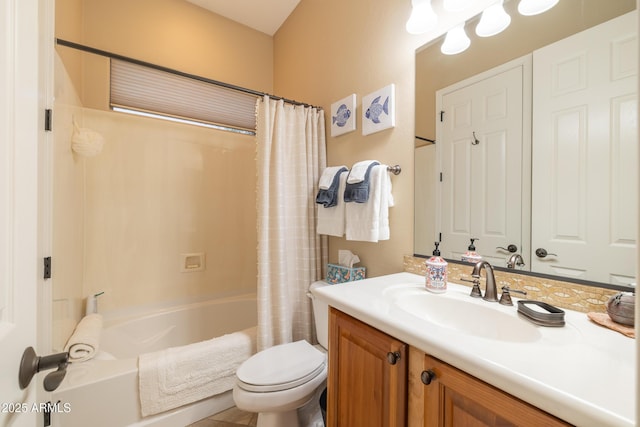 full bathroom featuring vanity, toilet, and shower / bath combo