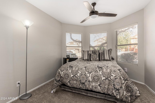 bedroom featuring carpet flooring and ceiling fan