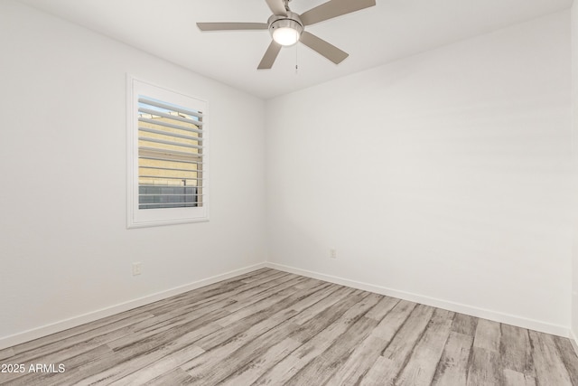 unfurnished room featuring ceiling fan and light hardwood / wood-style flooring