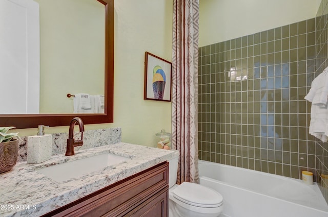 19420 W San Juan Ave, Litchfield Park, AZ 85340 - bathroom featuring toilet, vanity, and shower / tub combo with curtain