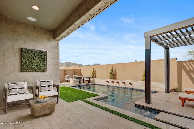 19420 W San Juan Ave, Litchfield Park, AZ 85340 - view of patio featuring a pergola, a fenced backyard, and an outdoor living space
