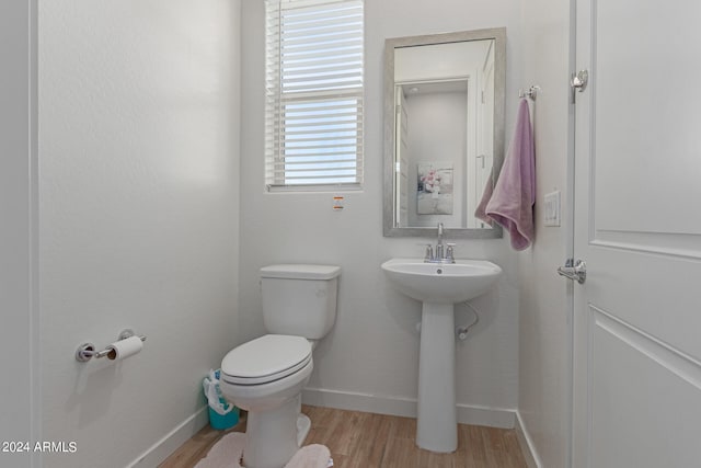 bathroom with hardwood / wood-style floors and toilet