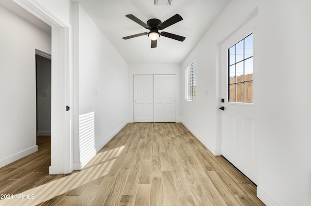 interior space featuring light hardwood / wood-style flooring and ceiling fan